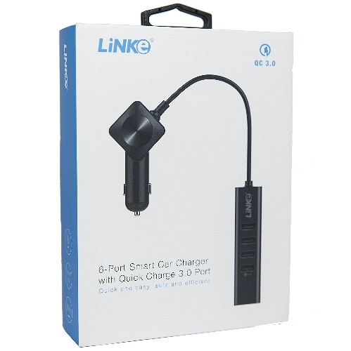 Linke SMART-IC Technology Quick Charge 3.0 60W 6 Port 1.5M Extended USB Cable Rapid Charging Car Charger