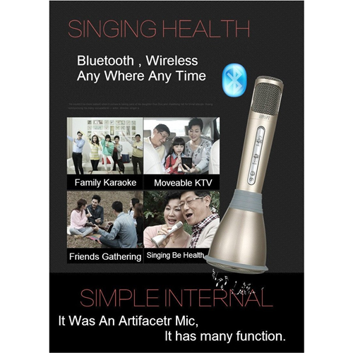 100% Genuine Tuxun K068 Portable Karaoke Wireless Bluetooth Microphone Speaker - Rose