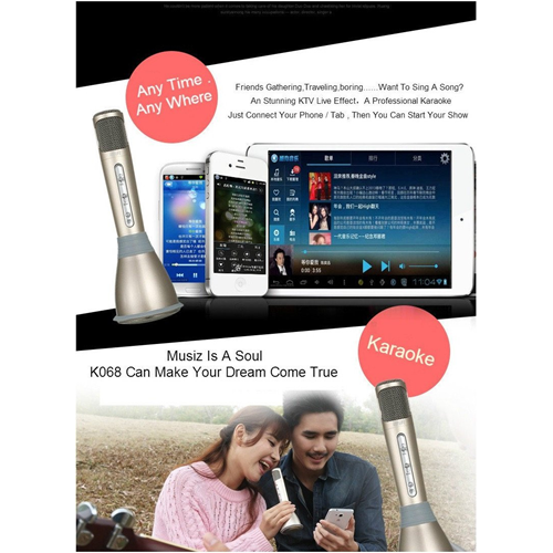100% Genuine Tuxun K068 Portable Karaoke Wireless Bluetooth Microphone Speaker - Rose