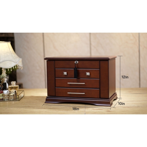 Grande boîte de rangement pour coffre à bijoux moderne au fini en bois espresso foncé d’Arolly