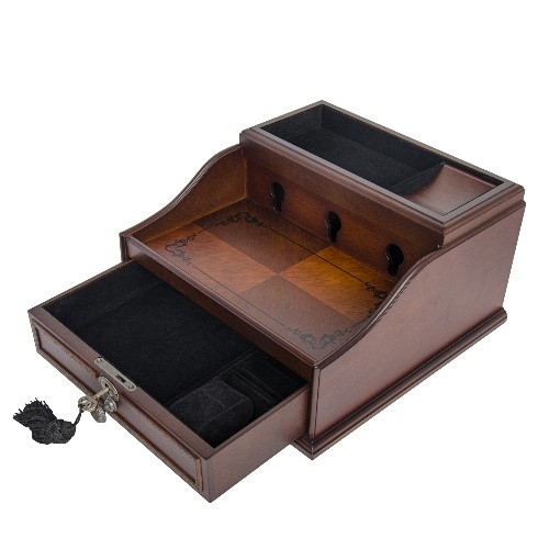 Arolly Universal Charging Station Organizer Valet Mahogany Wood Finish for Smartphones iPhone iPod Samsung & others with Lock