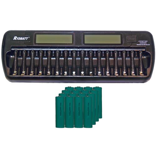 RYDBATT  16 Bay Aa / Aaa Lcd Battery Charger + 16 Aa 2700 Mah Nimh Batteries