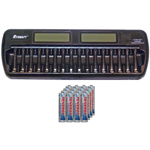 16 Bay AA / AAA LCD Battery Charger + 16 AAA 1000 mAh Tenergy NiMH Batteries