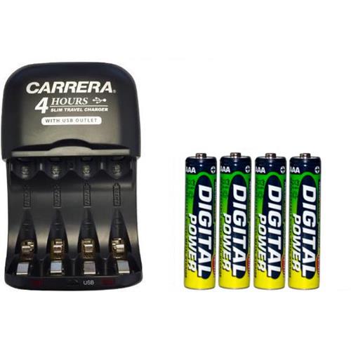 AA / AAA NiMH Smart Slim Travel Charger with USB Plug & 4-Pack AAA Accupower NiMH 1200 mAh Batteries