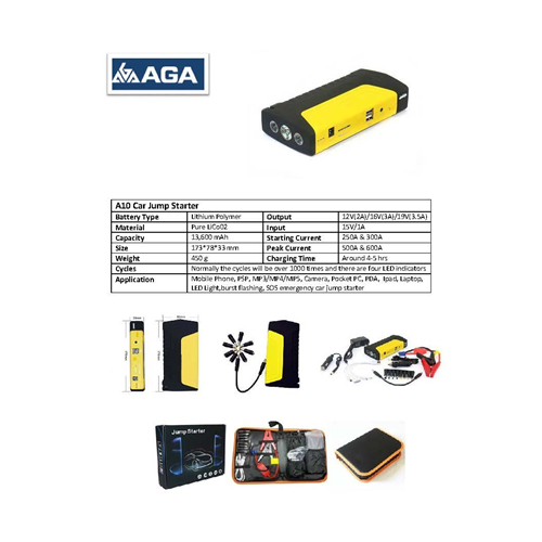 AGA A10 Red/Black 500A Peak 13600mAh Portable Power Bank and Car Jump Starter