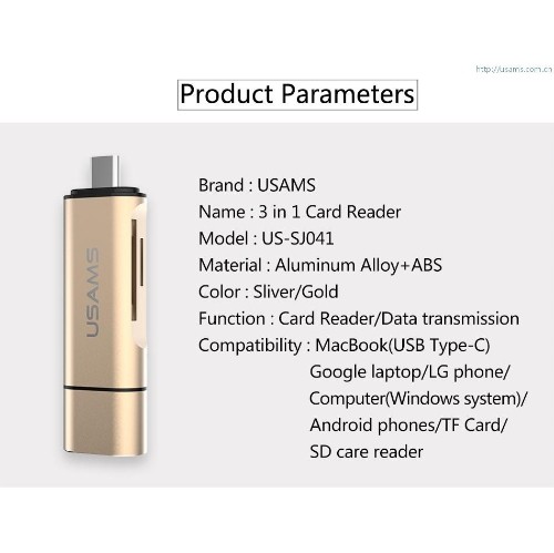 USAMS multi-function 3-in-1 Card Reader OTG Support