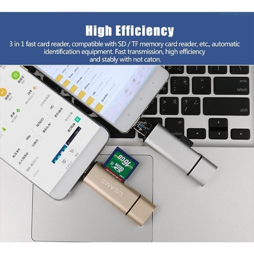USAMS multi-function 3-in-1 Card Reader OTG Support