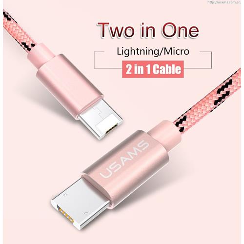 USAMS  U-Double Series Lightning & Micro USB 2In1 Braided Cable - Rose Colour