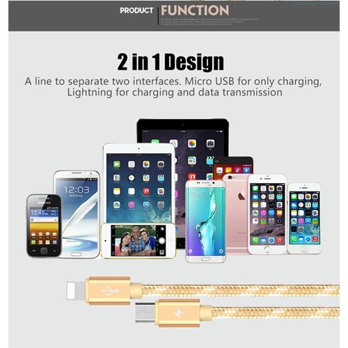 USAMS U-Knit Series Lightning & Micro USB 2in1 Braided Cable - Silver Colour