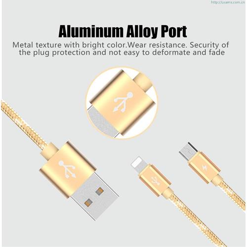 USAMS U-Knit Series Lightning & Micro USB 2in1 Braided Cable - Silver Colour