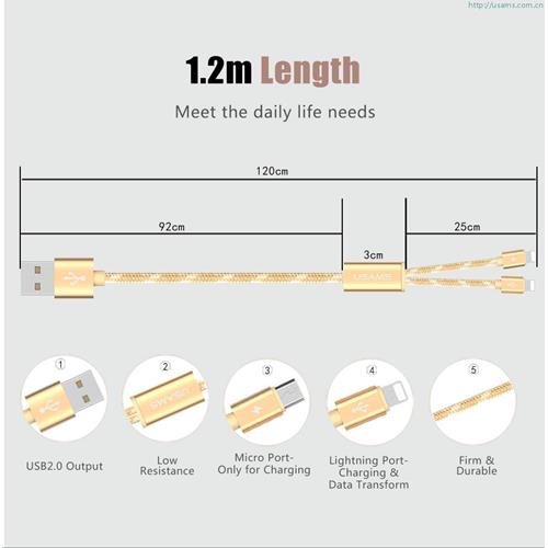 USAMS U-Knit Series Lightning & Micro USB 2in1 Braided Cable - Silver Colour