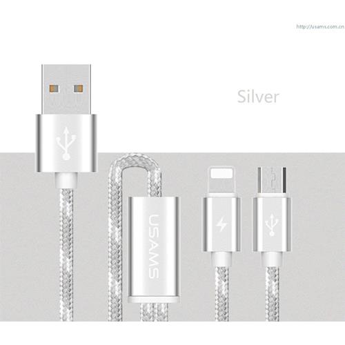 USAMS U-Knit Series Lightning & Micro USB 2in1 Braided Cable - Silver Colour
