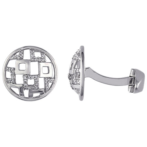 Sterling Silver Cufflinks with 0.003ctw White Round Diamonds