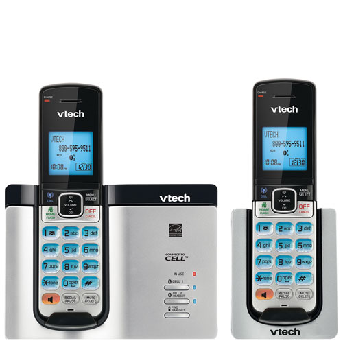 Téléphone sans fil Bluetooth à 2 combinés de VTech avec alertes sur cellulaire - Argenté