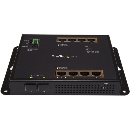 StarTech Gigabit Ethernet Switch - 8 Port PoE+ plus 2 SFP Ports - Industrial - Gigabit Switch - Managed Switch