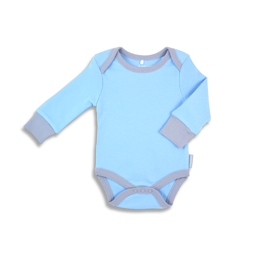 Combinaison-pyjama à manches longues 100 % biologique certifiée Endanzoo - Bleu avec bordure grise