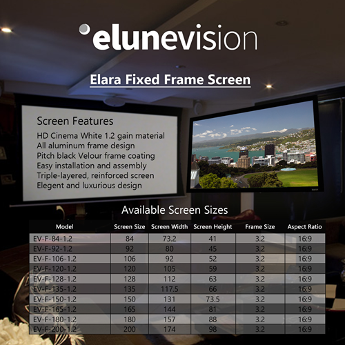 EluneVision Elara 120” 1.2-16:9 Fixed-Frame Projector Screen