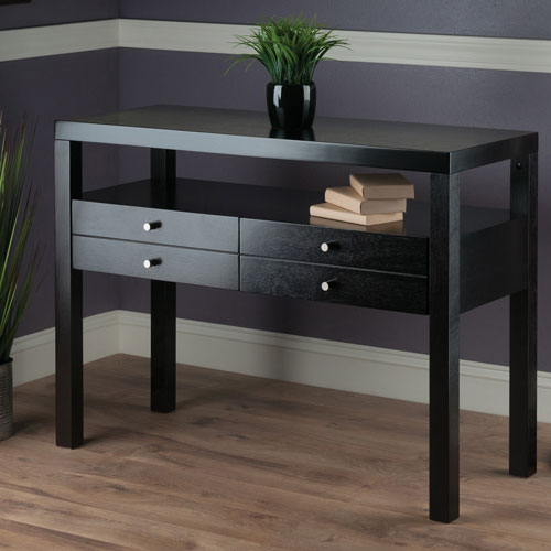 Copenhagen Scandinavian Square Console, Large Black Console Table With Drawers