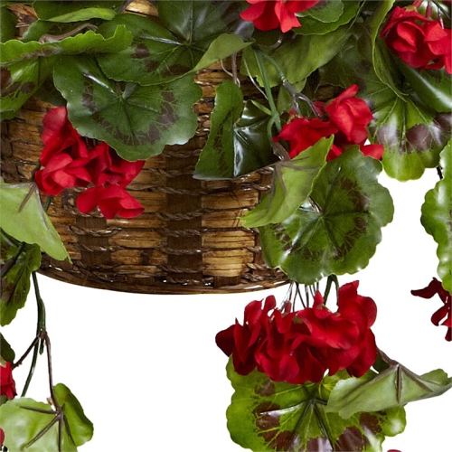 Nearly Natural 6857-RD Geranium Hanging Basket UV Resistant Indoor & Outdoor - Red