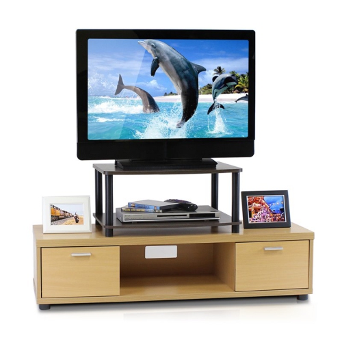 Furinno Turn-N-Tube No Tools 2-Tier Elevated TV Stands Dark Brown & Black - 11 x 23.8 x 15.8 in.