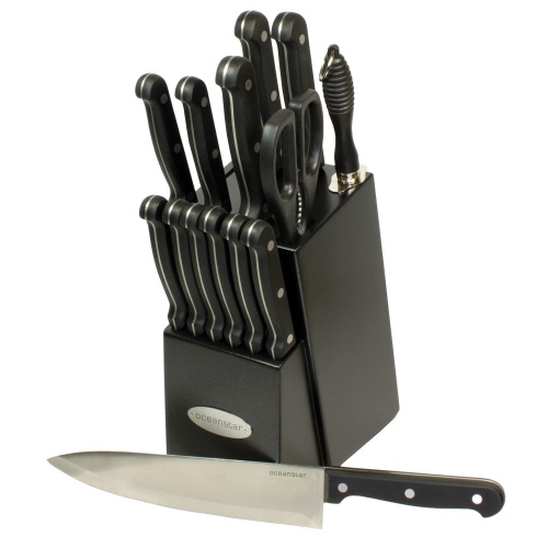 Oceanstar KS1194 Contemporary 15-Piece Knife Set with Block Elegant Black