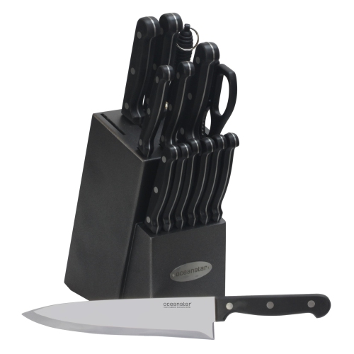Oceanstar KS1194 Contemporary 15-Piece Knife Set with Block Elegant Black