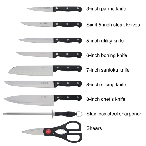 Oceanstar KS1194 Contemporary 15-Piece Knife Set with Block Elegant Black