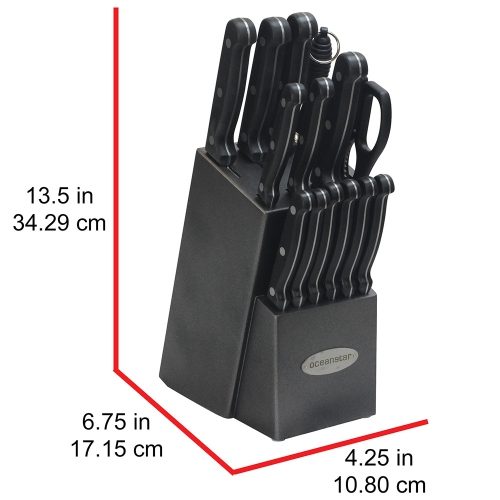 Oceanstar KS1194 Contemporary 15-Piece Knife Set with Block Elegant Black