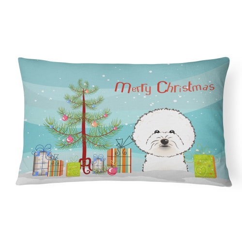 Carolines Treasures BB1589PW1216 Christmas Tree & Bichon Frise Fabric Decorative Pillow