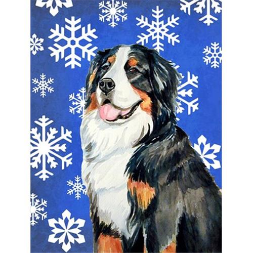 Carolines Treasures LH9289CHF 28 x 40 in. Bernese Mountain Dog Winter Snowflakes Holiday House Size Canvas Flag