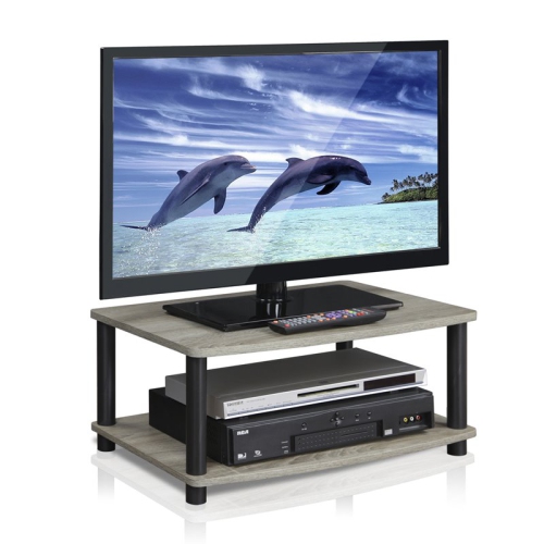 Furinno Turn-N-Tube No Tools 2-Tier Elevated TV Stands Oak Grey & Black - 11 x 23.8 x 15.8 in.