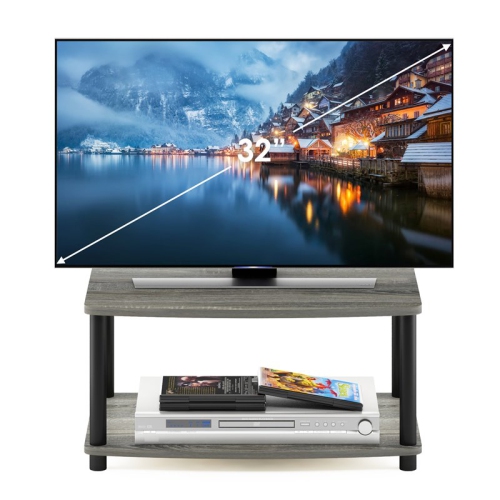 Furinno Turn-N-Tube No Tools 2-Tier Elevated TV Stands Oak Grey & Black - 11 x 23.8 x 15.8 in.