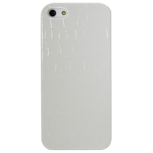 Exian iPhone 5/5s/SE Hard Plastic Case with PU Crocodile Skin Pattern Wrapped White