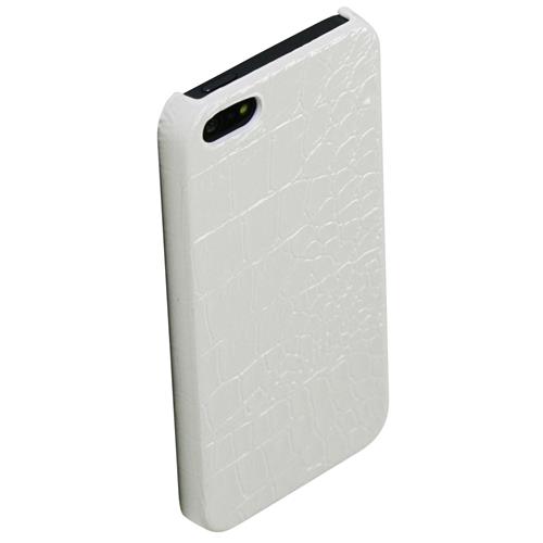 Exian iPhone 5/5s/SE Hard Plastic Case with PU Crocodile Skin Pattern Wrapped White