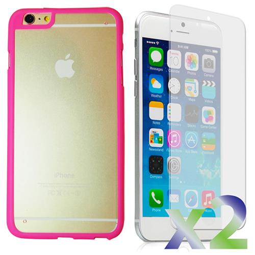 Exian iPhone 6/6s Screen Protectors X 2 and TPU Bumper with Hard Plastic Transparent Backcover Pink
