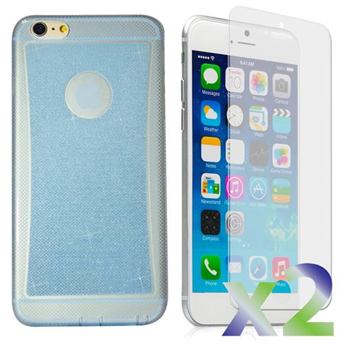 EXIAN  Iphone 6/6S Screen Protectors X 2 And Tpu Case Transparent Sparkling In Blue