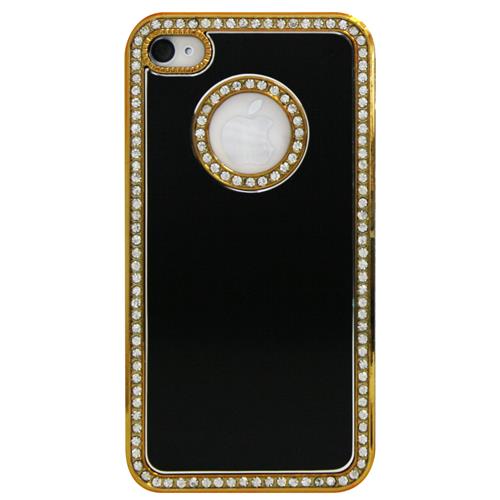 Exian iPhone 4/4S Hard Plastic Case Brushed Metallic and Rhine Stones Black