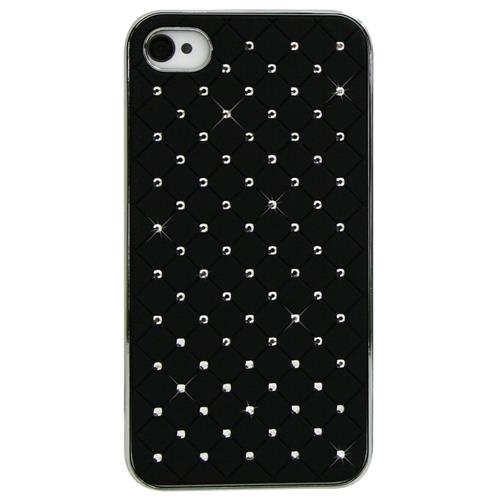 Exian iPhone 4/4S Hard Plastic Case Silver Plated Embedded Crystals Black