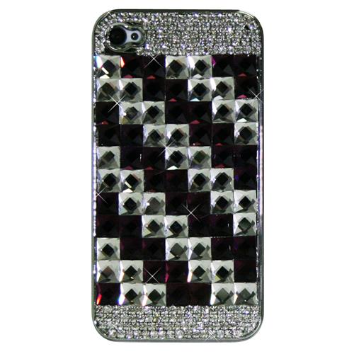 Exian iPhone 4/4S Hard Plastic Case Crystal in Square Pattern Purple/Silver