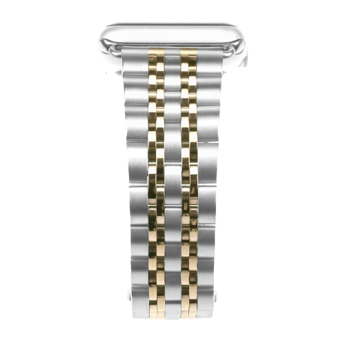 StrapsCo Stainless Steel Link Watch Band Strap for Apple Watch Series 1/2/3/4 - 38mm - Silver & Yellow Gold