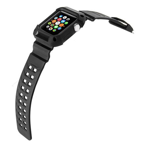 STRAPSCO  Tpu Rubber Strap Band With Built In Protective Case for 38MM Apple Watch In Black