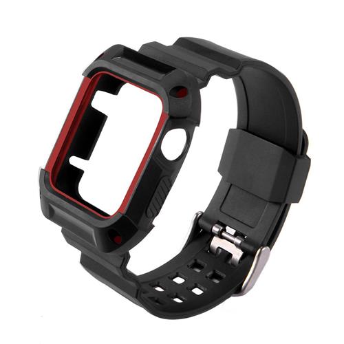 StrapsCo TPU Black Rubber Strap Band with Built in Protective Case for 38mm Apple Watch with White Trim