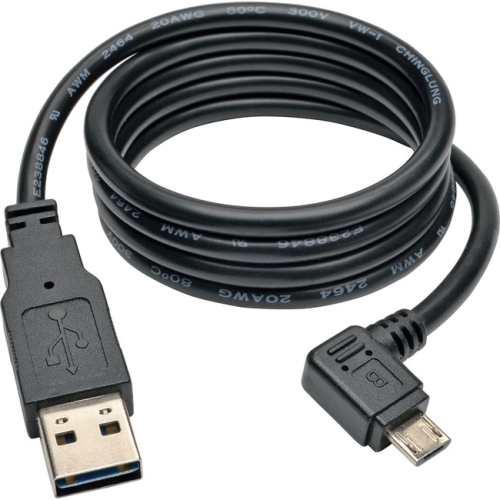 Tripp Lite Reversible USB Charge Cable A to Right Angle 5-Pin Micro B 3ft