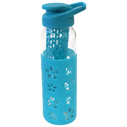 PürAthletics 22oz Glass Water Bottle With Infuser - Teal