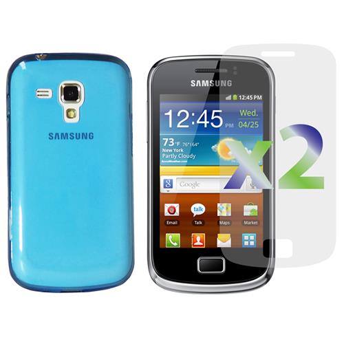 Exian Samsung Galaxy Ace 2X Screen Protectors X 2 and TPU Case Transparent Blue