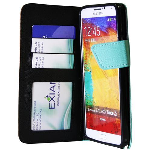 Étui portefeuille en cuir de polyuréthane 2 tons d’Exian pour Galaxy Note 3 de Samsung - Vert - Brun
