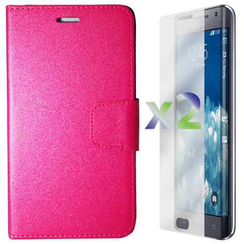 Exian Samsung Galaxy Note Edge Screen Protectors X 2 and PU Leather Wallet Hot Pink