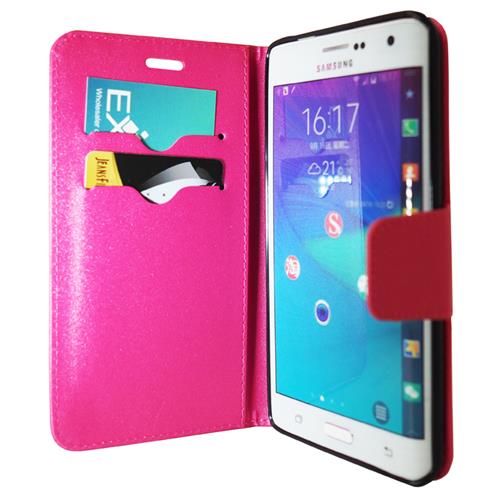 Protecteurs d'écran d'Exian pour Galaxy Note Edge X 2 de Samsung et portefeuille en cuir de polyuréthane rose vif