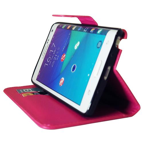 Protecteurs d'écran d'Exian pour Galaxy Note Edge X 2 de Samsung et portefeuille en cuir de polyuréthane rose vif