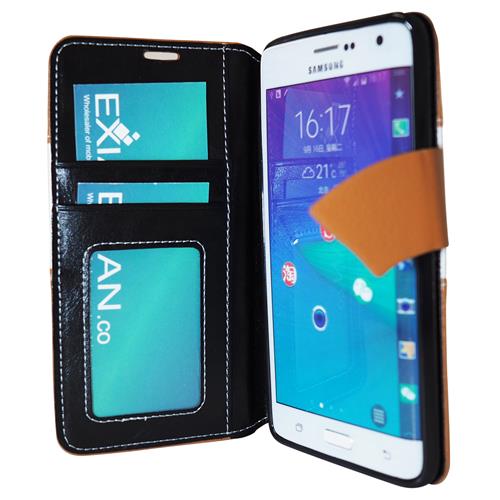 Exian Samsung Galaxy Note Edge Screen Protectors X 2 and PU Leather Wallet Exian Design Wave Pattern Beige/White